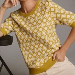 Anthropologie Maeve Harmon Jacquard Sweater Top Chartreuse